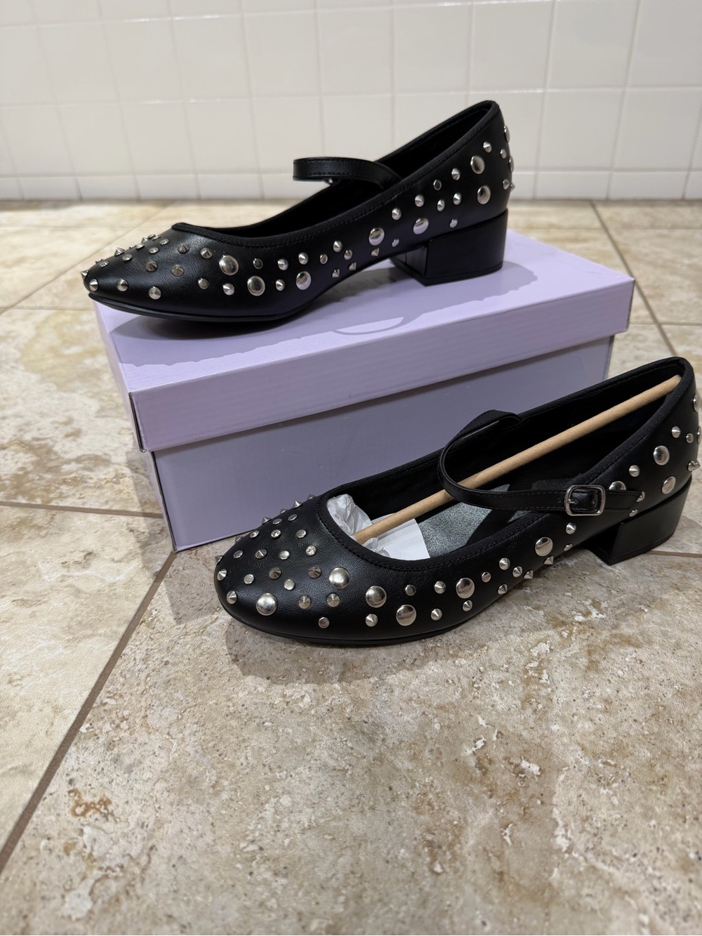 Madden Girl Black Studded Mary Jane Flats